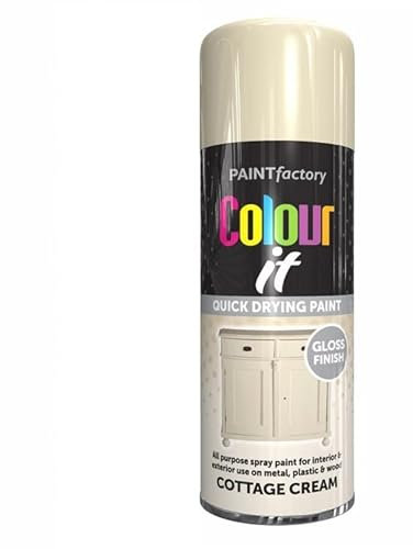 SuperGift.com 2x Cottage Cream Gloss All Purpose Aerosol Spray Paint 400ml Quick Drying Spray, Fast Dry and Excellent Coverage for Metal, Wood, Plastic and More by Diva Gift