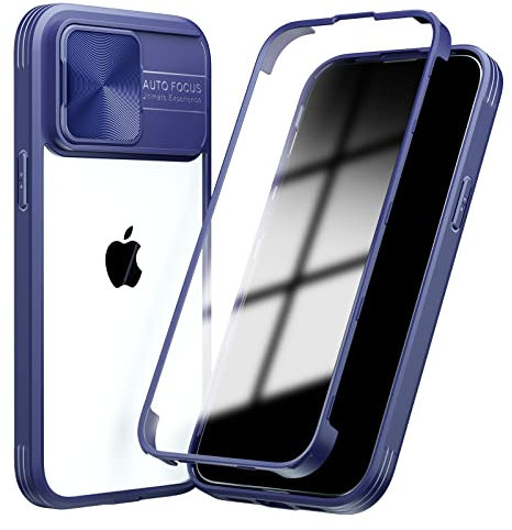 SharkProten Case Design for iPhone 7/8/SE 2020/SE 2022, 360° Full Body Protection Case with Slide Camera Cover Shockproof Bumper Slim Clear Back Phone Cover, Dark Blue