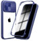 SharkProten Case Design for iPhone 7/8/SE 2020/SE 2022, 360° Full Body Protection Case with Slide Camera Cover Shockproof Bumper Slim Clear Back Phone Cover, Dark Blue