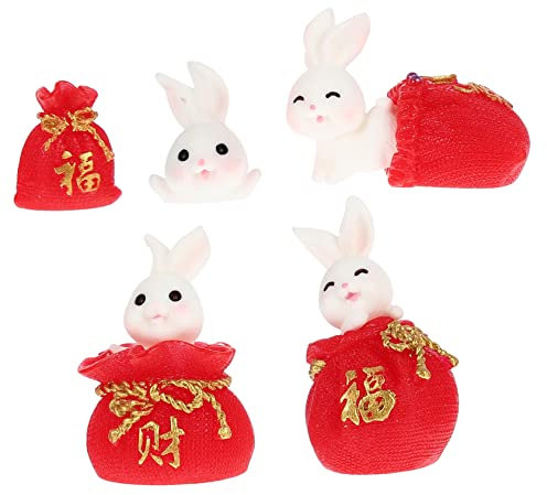 Warmhm Chinesisches Neujahr Hase 32 STK Glückstaschen-Kaninchen-Ornament Zubehör Mini-gartenhasen 17 Jähriger Junge Häschenstatuen Zum Glückssegen Kaninchen-Statue- Sammlung Esstisch Harz