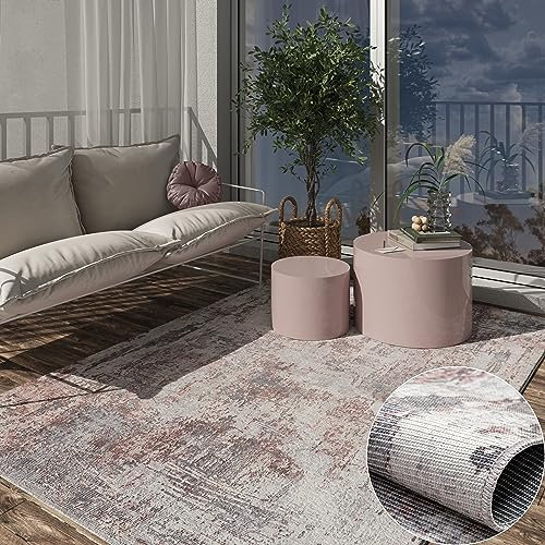 MY-RUG Großer waschbarer Outdoor-Teppich Ishaan - Rechteckig, grau-braun Mix, Robustes flachgewebtes Design, 290 x 200 cm, Balkonteppich