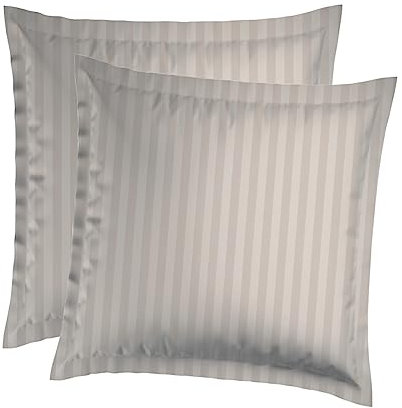 CXL by Christian Lacroix - Set mit 2 quadratischen Kissen + 2 Kissenbezügen – 65 x 65 cm – Bettwäsche aus Baumwoll-Satin – maschinenwaschbar bei 40 °C – gewebte Streifen, Taupe