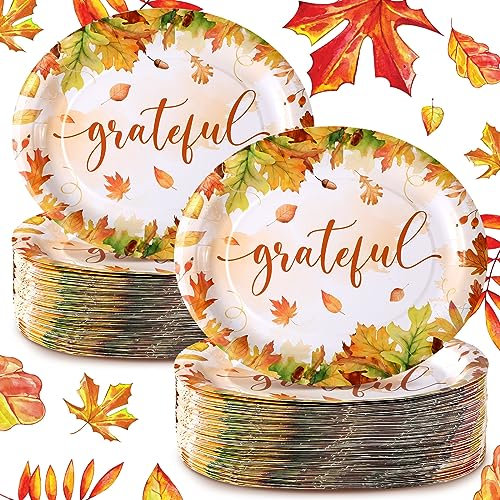 Tticai 100 Pcs Thanksgiving Disposable Oval Plates Autumn Paper Plates Disposable Dinner Plates Fall Leaves Decor Gifts Bulk Disposable Paper Plates Set for Thanksgiving Party Holiday (Bright Leaf)