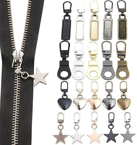20 Stück Reißverschluss Zipper Metall Reißverschluss Zipper Abnehmbare Metall Reißverschlusslaschen Reißverschlusszieher für Bekleidungsjacken Koffer Hosen Jeans Gepäck Geldbörse