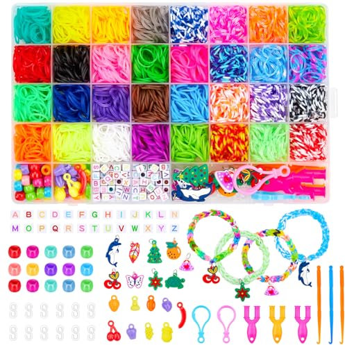 Sofore Gummibänder für Armbänder, 2500+ Kit Loom für Bänder Set 40 Rastern Bunte Gummibänder Kit für Armbänder Mädchen, Elastische Gummibänder für Mädchen Armband