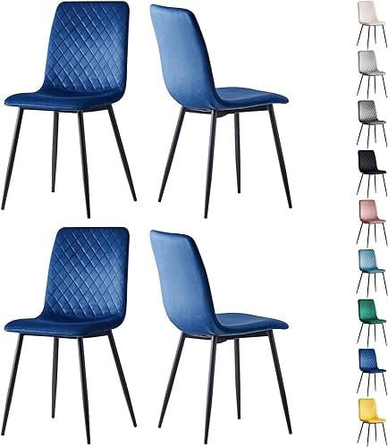 mcc direct Set mit 4 Designer Esszimmerstühlen aus Samtstoff, Metallbeine, Lexi-Stühle (Dunkelblau)