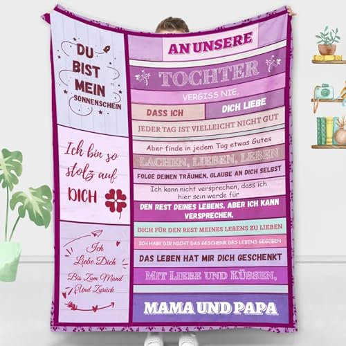 ACCZ Personalisierte Geschenke Decke An unsere Tochter von Eltern, Deutsche Mama und Papa für Tochter Briefdecke, Witziges Geburtstagsgeschenk für Meine Tochter, 18 Geburtstag Mädchen