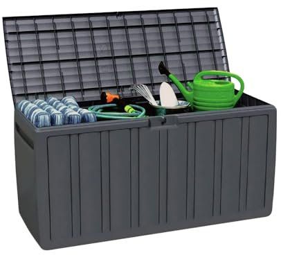 THINIA HOME Baúl Exterior de Resina para Jardín, Terraza o Balcón | Arcón Impermeable para Objetos y Juguetes | 270 Litros | 117x45,5x57cm