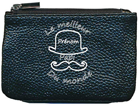 Petit Porte Monnaie en Cuir Porte cles Noir Meilleur Papi Personnalise avec prenom