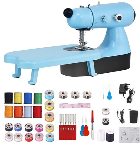 Tragbare Handnähmaschine, elektrische Mini-Nähmaschine, kleine Nähmaschine für Anfänger mit Zubehör und Nadel und Faden, DIY-Nähmaschine zum Nähen von Kleidung, Vorhängen und Handarbeiten (Blau)