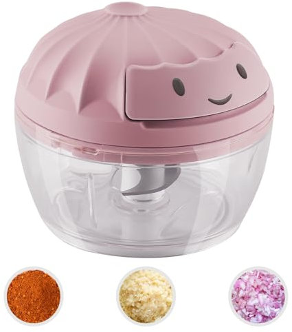 Garlic Mincer Mini Manual Hand Food Chopper with Container Kitchen Onion Vegetable Cutter Veggie Chopper Pink 160ml