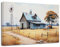 LZIMU Scheunenbild Bauernhaus Leinwand Bilder Bauernhof blaugrün alte Scheune Windmühlen Gemälde Drucke Vintage rustikales Landhausdekor Gerahmt (Bild-2, (30.00 x 45.00 cms))