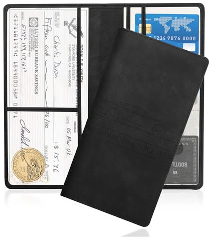Porte-documents universel pour carte grise et assurance de voiture, en cuir synthétique, pour carte d'identité, permis de conduire, accessoires de voiture pour femme/homme (noir)