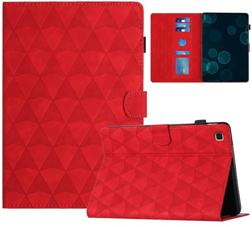 LSPCASA Carcasa para Samsung Galaxy Tab A 10.1 (2019) SM-T510/T515 Cuero PU Funda Tablet Samsung Tab a Hebilla Magnética Fundas con Ranuras para Tarjetas Rojo