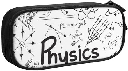KUDGAWGS Federmäppchen mit Physik-Aufdruck für Mädchen und Jungen, großes Fassungsvermögen, Stiftetasche, Bleistift-Organizer mit Fächern für Schule, Büro, Kinder, Teenager, Erwachsene, Schwarz,