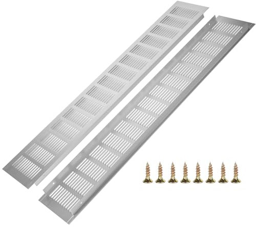 Rejilla de ventilación de aluminio, 2 unidades, rejilla de ventilación, rectangular, para zapatero, baño, cocina, salón, 100 mm x 600 mm