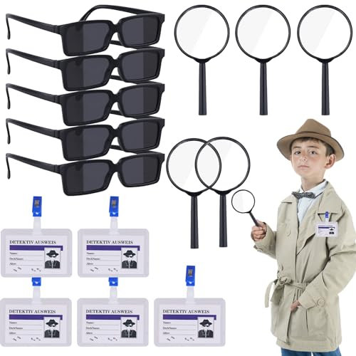 NQEUEPN 15stk Spionage Spielzeug Kinder, Detektiv Set Kinder Lupe Geheimagenten Ausweishalter Detektiv Gadget Detektivbrille für Escape Room Detektiv Partygeschenke