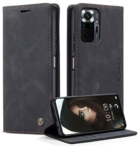 Phernykas Coque pour Xiaomi Redmi Note 10 Pro/Note 10 Pro Max Étui Wallet Cover, Housse Flip en Cuir Premium PU Portefeuille Case, [Fentes pour Cartes] [Magnétique] [Antichoc] [Kickstand], Noir