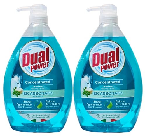 Detersivo In Gel Per Piatti Concentrato BICARBONATO, Super Sgrassante e Con Azione Anti Odore, Con Tappo Dosatore 1000ml (2 Unità)