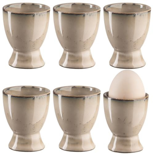 Bluweet Eierbecher 6er Stück Set Eierhalter Eierständer Porzellan aus Keramik cm für Jeden Frühstückstisch Hart und Weichgekochten Eiern Grau 6 Löffel (Y6) (Y)