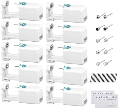 XIAQICA 10 Stück Ohrlochpistole Ohrloch Stecher Set Ohrring Pistole Selbst Piercing Set mit Ohrstäbchen und Alkohol-Baumwolle geeignet für Jungen und Mädchen