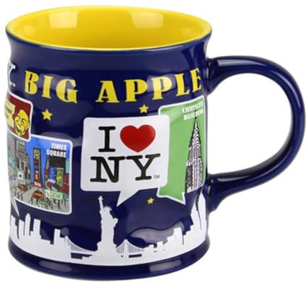 Artisan Owl I Love NY Big Apple Coffee Mug - 11 oz New York Souvenir Ceramic Cup (Navy Blue)
