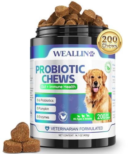 Probiotics for Dogs, Prebiotics for Gut Health, Supports Digestive Health and Nutrient Absorption – 200 Soft Chews for Supports Skin Health & Supports Overall Health – Suitable for All Breeds and Ages