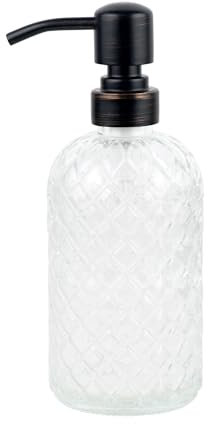 SDlumeiy Glas-Seifenspender mit Edelstahl-Pumpkopf, nachfüllbarer Edelstein-Muster, Seifenspender für Handseife, Spülseife und Lotion, 473 ml (transparent)