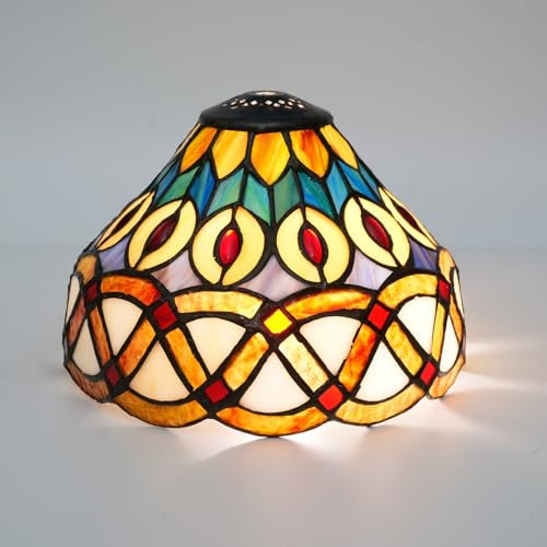 ZXMJYHK Tiffany-Ersatz-Lampenschirm, 20,3 cm, gelber Pfauen-Buntglas-Lampenschirm, Vintage-Kunst, Heimdekoration, kleine Öffnung, Lampenschirme for Wohnzimmer, Schlafzimmer, Restaurant