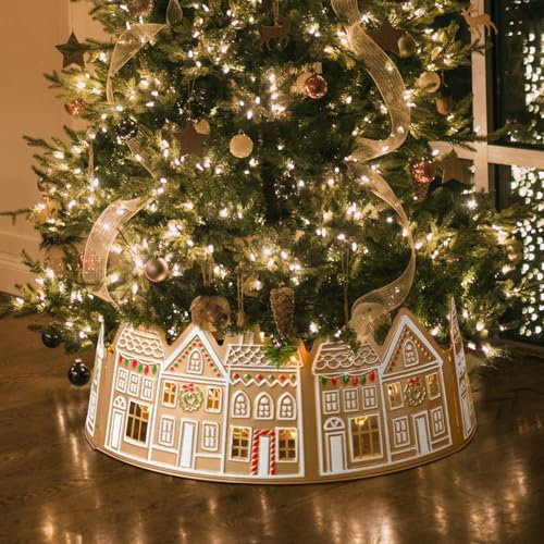 Weihnachtsbaum Kragen Mit Licht, LED Weihnachtsbaum Rock 60 Cm/23,6 Zoll, PVC Korb Weihnachtsbaum Batteriebetrieben, Christbaumständer Weihnachtsbaum Decke Christbaumständer Abdeckung (B)