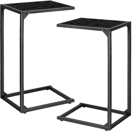 Nandae Beistelltisch,C Form Kaffeetisch Couchtisch Sofatisch Nachttisch Betttisch Laptoptisch, Gestell aus Metall, Tischplatte aus Holz (Schwarz)