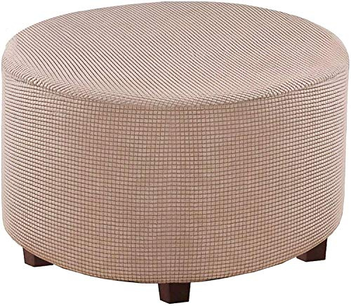WJHDWYD Runder Ottoman-Bezug, runder Fußhocker-Bezug, Samt-Osmanen-Bezug, Ottoman-Fußhocker-Bezug, Stretch-Fußhocker-Bezug(Khaki,XXL)