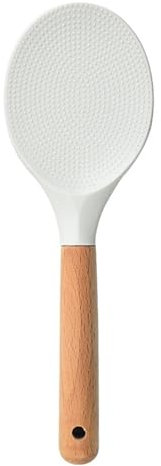 Spatule à riz de qualité supérieure avec manche en bois de hêtre et silicone de qualité supérieure (spatule cuillère, blanc glacial)