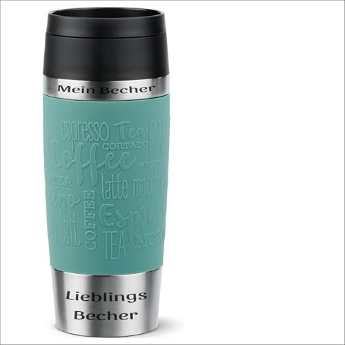 Emsa Dein Name auf dem Trinkbecher N20210 Travel Mug Classic 0,36 Liter, neuer Komfort-Schraubverschluss, Edelstahl, 100% dicht, 360°-Trinköffnung, Petrol