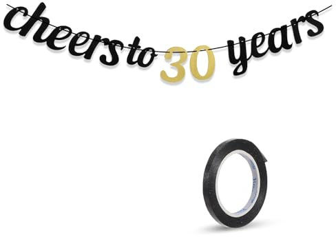 HJZHII 30 Geburtstag Deko,Deko 30 Geburtstag Mann Frau,Cheers to 30 Years Girlande 30 Männer Frauen Banner Geburtstagsdeko Glitzerbanner Zum 30 Dekoration