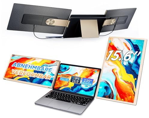Livelect-m 15.6'' Laptop Bildschirm Extender, 1080P FHD Portable Monitor Laptop with 235° Rotation, Triple Tragbarer Monitor Erweiterung Laptop Plug & Play für Mac, Windows, Chrome, Android