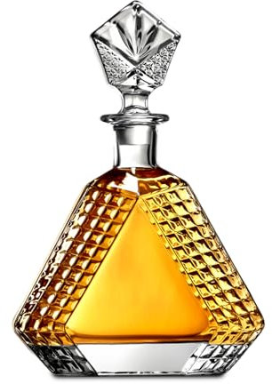 Triangle Whiskey Decanter 650ml – Premium Glass Liquor Decanter with Solid Glass Stopper – Stylish Barware for Bourbon, Scotch & Spirits – Gift-Ready Packaging for Home, Office, Bar, Man Cave Decor