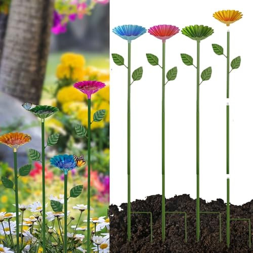 4 Stück Insektentränke 63×9cm Bienen Insekten Trinkbecher Metall Blütenform Bienentränke für den Garten zum Bereitstellung Einer Sicheren Trinkwasserquelle für Bestäuber Bienen