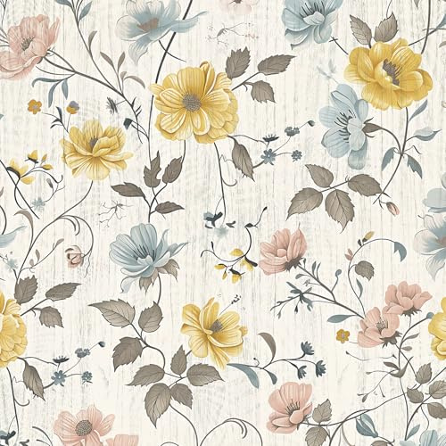 ANLIKY-Pro Self Adhesive Wallpaper Vintage Floral Seamless Texture Peel and Stick Contact Paper, 44X600CM, Flower Plant Pattern Removable Wallpaper Decol Film for Wall Cabinet Furniture