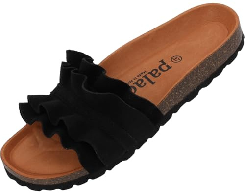Palado Pantoletten Damen Vilnado - bequeme Sandalen Made in Spain - Hausschuhe mit Kork-Fußbett - modische Sommerschuhe Schwarz UK7 - EU40