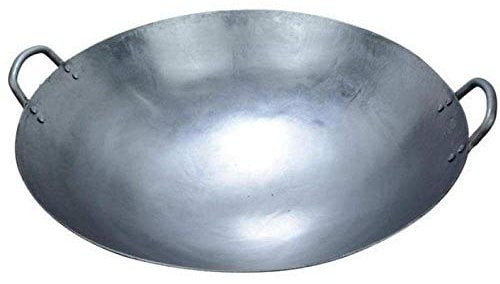 GAOAZHEN Cast Iron Pan Premium Iron Wok - 40cm Non-Stick Gas Safe Wide Handles,16inches