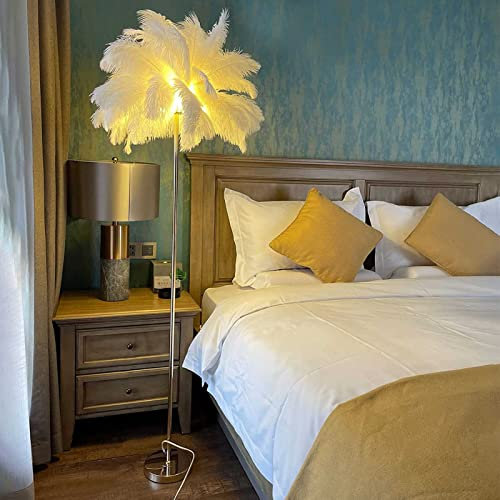 Lampe sur pied à plumes LED, lampadaires en plumes d'autruche de palmier, 1,6 m de haut 3 couleurs à intensité variable, salon/chambre à coucher avec interrupteur à bouton It's so kind of you