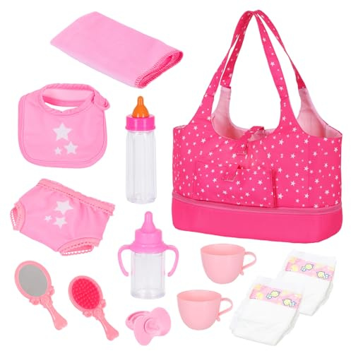 ZITA ELEMENT 13 Pcs Doll Diaper Bag & Accessories, Baby Doll Feeding Set | 13 Pcs Baby Doll Accessories Feeding and Caring Set Includes Diaper, Bottle etc Suitable Pretend Play Age 3+