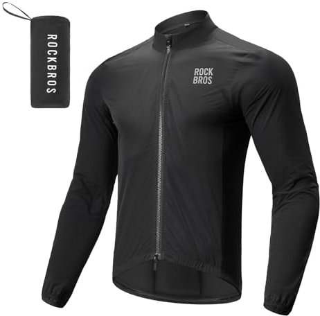 ROCKBROS Coupe Vent Homme, Veste Homme Cycliste Respirante Séchage avec Protection Menton, Manches Longues avec Poche, Noir XXL