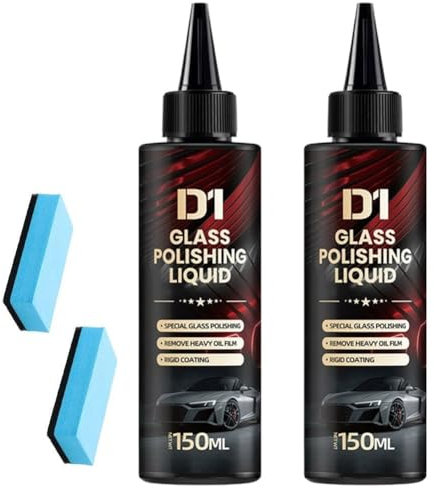 Car Glass Oil Film Remover - Glass Polishing Compound,Glass Polishing Liquid D1,Car Glass Cleaner & Polish - Anti-Fog Hydrophobic Coating Spray, Removes Swirls, Scratches, Wiper Marks & Oil Film(2pcs)