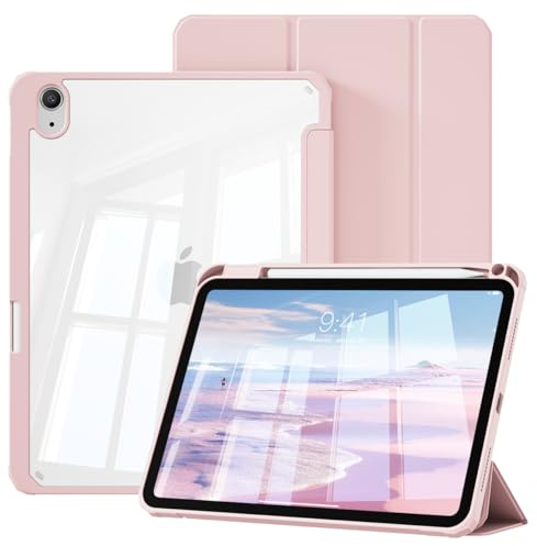 KTGGHG Clear Case for iPad Air M4/M3/M2/5th/4th Generation, Pink | Transparent cover with pencil holder, auto wake/sleep, PC hard back shell for iPad Air 11/10.9 M4 2026/ M3 2025/ M2 2024