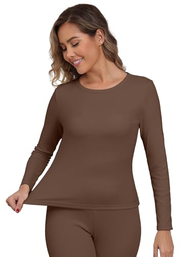IWOLLENCE Thermo Unterhemd Damen Langarm Rundhals | Fleece Warmes Thermo Top Damen Thermounterwäsche Ohne Etikett Weiches Thermooberteil Winterwäsche