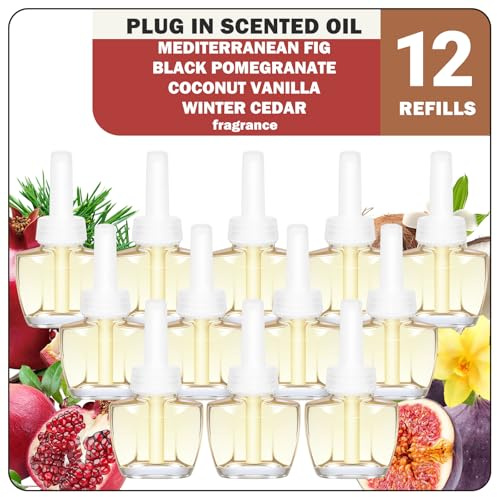 SCENTORINI Duftölflakon Nachfüller, Kompatibel Mit Air Wick und Glade Duftstecker, 12 x 19 ML, Mediterrane Feige, Schwarzer Granatapfel, Kokos-Vanille, Winterzeder Raumduft Lufterfrischer, Raum Duftöl