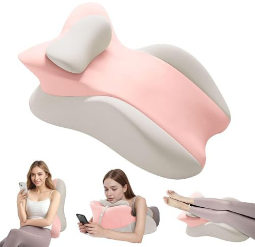 Keilkissen, Lesekissen Entspannungskissen für Bett, Sofa und Boden | Lendenkissen Orthopädisches Stützkissen gegen Rücken- und Nackenschmerzen - Aus Memory Schaumstoff (Pink und Grau)