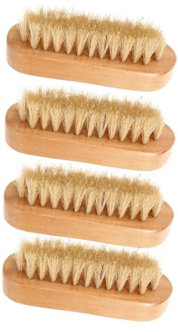 BIUDECO 4Pcs Double-sided Wooden Nail Brush Natural Boar Bristle Fingernail Cleaner Pedicure Tool for Hand and Foot Scrubbing Cleaning with Gentle Flexible Bristles Random Color